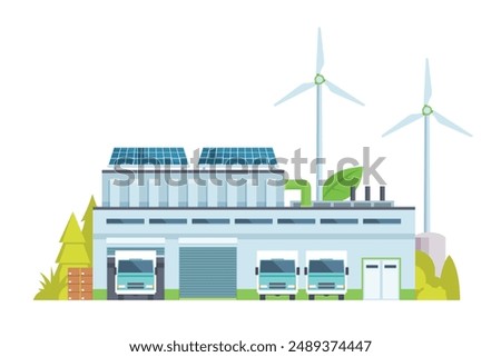 Sustainable Smart Green Factory building illustration, vector elements for city and industry illustration. flat style and front view