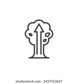 Sustainable solutions line icon. linear style sign for mobile concept and web design. Tree with upward arrow outline vector icon. Symbol, logo illustration. Vector graphics