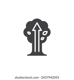 Icono vectorial de soluciones sostenibles. Signo plano relleno para concepto móvil y diseño web. Árbol con icono de glifo de flecha hacia arriba. Símbolo, ilustración del logotipo. Gráficos vectoriales