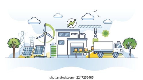 Sustainable supply chain with nature friendly distribution outline concept. Logistic management from warehouse to shipping considering environmental power and ecological factors vector illustration.