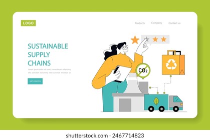 Sustainable Supply Chains concept An expert evaluates eco-friendly logistics to reduce carbon footprint Strategic planning for greener transportation Vector illustration