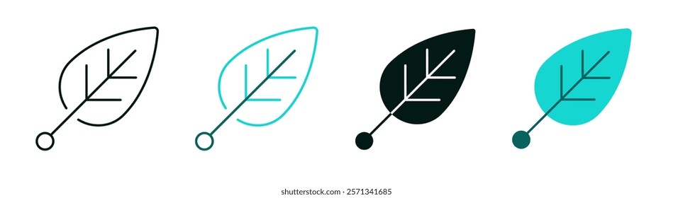 Sustainable technology icon set. Green leaf logo for web or app. Artificial intelligence, ecological energy, electric ecology, sustainability or SDG concept. Modern AI symbol. Editable vector stroke. 