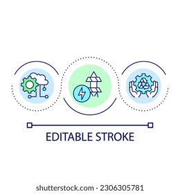 Sustainable technology and power loop concept icon. Virtual data storage. Digital cloud abstract idea thin line illustration. Isolated outline drawing. Editable stroke. Arial font used