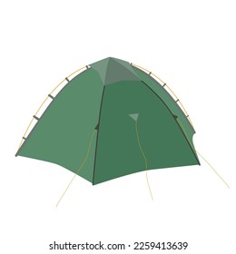 Sustainable tent for camping, travel, outdoor expirience icon. Dome membrane is supported by external poles and ridgepoles. Vector illustration.