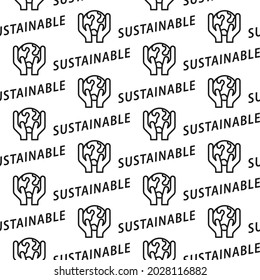 sustainable text simple repeat seamless black and white outline pattern on white background