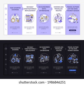 Sustainable tourism ideas onboarding vector template. Responsive mobile website with icons. Web page walkthrough 5 step screens. Take shorter showers color concept with linear illustrations