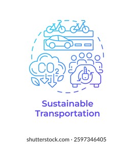 Sustainable transport blue gradient concept icon. Integrating green initiatives. Benefit of traffic management. Round shape line illustration. Abstract idea. Graphic design. Easy to use in brochure