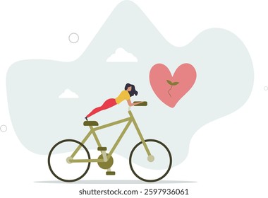 Sustainable transport concept .showing benefits of electric transportation.cycling is good for health.flat character life .