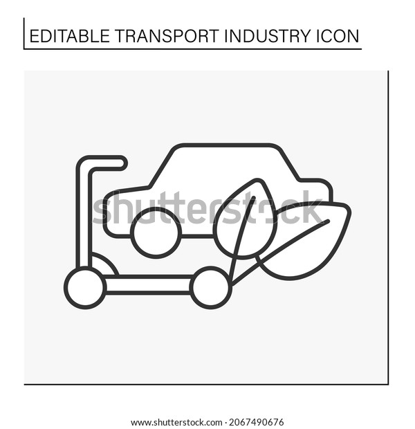  Sustainable transport line icon. Social,\
environmental and climate impacts car.Industry type concept.\
Isolated vector illustration. Editable\
stroke