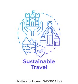 Blaues Gradientenkonzept für nachhaltige Reisen. Verantwortungsvoller Tourismus. Achtsame Reise. Bewahrung der Natur. Darstellung der runden Formlinie. Abstrakte Idee. Grafikdesign. Einfache Verwendung in Blog Post