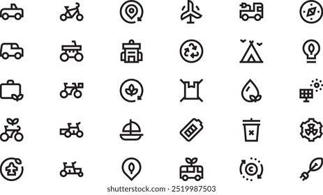 Sustainable travel icons High-Quality Vector Icons Collection with Editable Stroke. Ideal for Professional and Creative Projects.