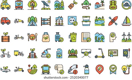 Sustainable travel icons High-Quality Vector Icons Collection with Editable Stroke. Ideal for Professional and Creative Projects.