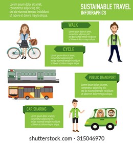 Sustainable Travel With Walk,cycle,public Transport,car Sharing Vector. Illustration EPS10.
