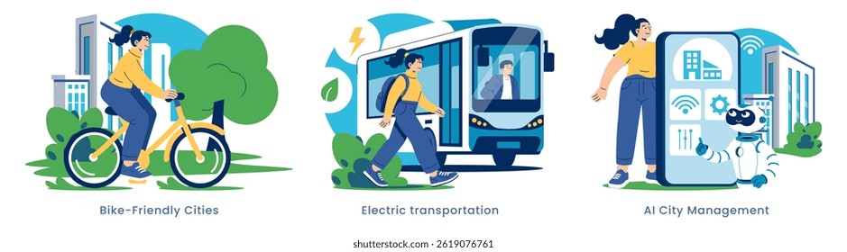 Sustainable Urban Development focuses on creating eco-friendly cities. It features bike-friendly initiatives, electric transportation options, and AI-driven city management. This approach promotes