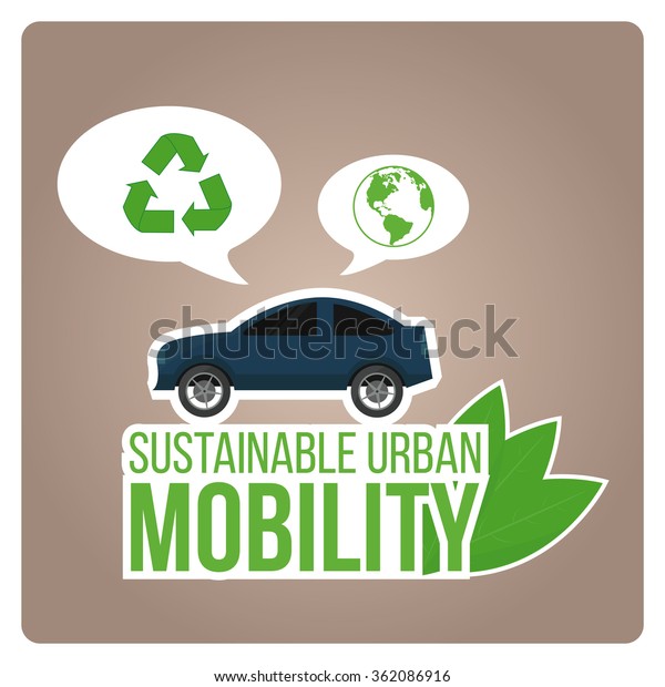 sustainable urban mobility illustration with
green text over  color
background