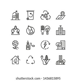 Sustainable urbanization line icon set. Facility, town, power. City concept. Can be used for topics like environment, resource, ecology