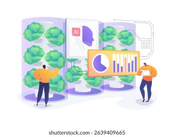 Sustainable Vertical Farming with AI abstract concept vector illustration. AI ensures resource efficiency in vertical farming operations. abstract metaphor.