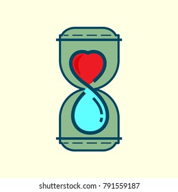 Sustainable water design concept. Symbolic use of hourglass representing either reuse and time. Creative symbol, sign, icon. Vector illustration.