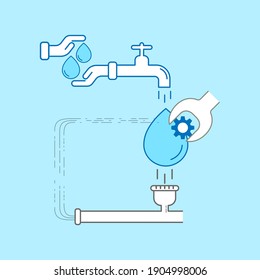 Sustainable Water Resource Management Infographic. Editable Stroke Symbols. Vector Illustration Outline Flat Design Style.