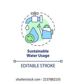 Sustainable water usage concept icon. Circular economy essential abstract idea thin line illustration. Water management. Isolated outline drawing. Editable stroke. Arial, Myriad Pro-Bold fonts used