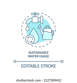 Sustainable Water Usage Turquoise Concept Icon. Circular Economy Abstract Idea Thin Line Illustration. Healthy Ecosystem. Isolated Outline Drawing. Editable Stroke. Arial, Myriad Pro-Bold Fonts Used