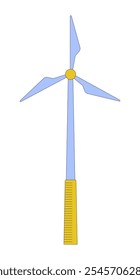 Sustainable wind turbine 2D cartoon object. Windmill wind power generation. Eco friendly electricity green energy technology isolated element flat vector clipart on white background. Spot illustration
