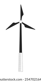 Objeto de línea 2D blanco y negro de turbina de viento sostenible. Energía eólica de molino de viento. Eléctrica ecológica tecnología de energía verde aislada elemento de contorno de Vector de arte de Clip. Ilustración de punto monocromático