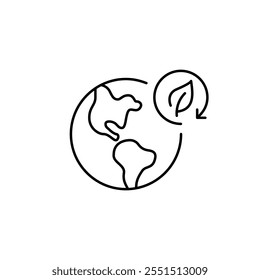 Sustainable world. Leaf in recycling arrow and Earth. Sustainability, support, and collective global effort. Pixel perfect vector icon