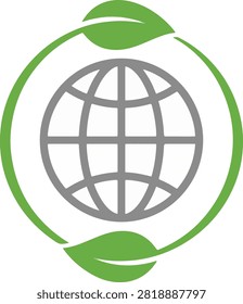 Sustainable world. Leaf in recycling arrow and Earth. Sustainability, support, and collective global effort. 