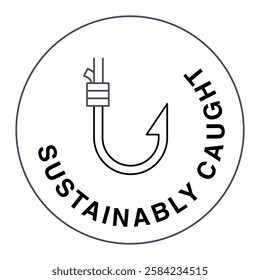 Sustainably Caught Icon. Sustainable fishing, eco-friendly seafood, ethical fishing badge, ocean-friendly fish supply, responsible seafood