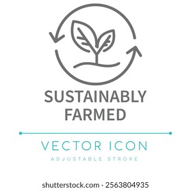 Sustainably Farmed Eco Friendly Icon, Food and Drinks, Cosmetics Symbols, Skin Care Icons, Skincare Packaging Labels