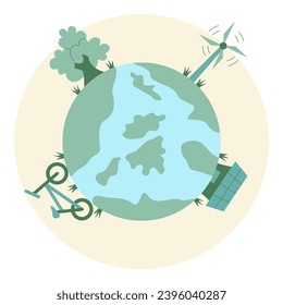 Sustained earth vector illustration. Modern flat vector illustration in solid colors with sustainability theme.