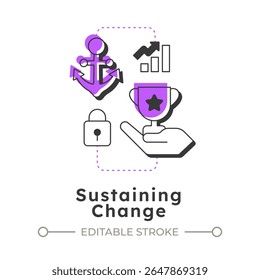 Sustaining change modern linear concept icon. Embedding corporate culture. Stage of organizational transformation. Flat outline elements connected with dotted lines. Creative visual. Easy to edit