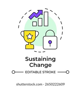 Sustaining change multi color concept icon. Embedding corporate culture. Stage of organizational transformation. Round shape line illustration. Abstract idea. Graphic design. Easy to use