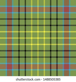 Sutherland tartan plaid. Scottish pattern in green, black, yellow and red cage. Scottish cage. Traditional Scottish checkered background. Seamless fabric texture. Vector illustration