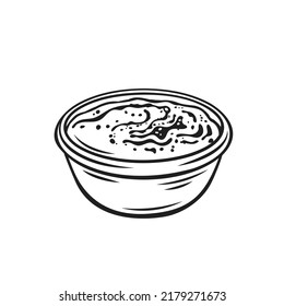 Sutlac, postre turco horneado para la cena, crema de la línea de comida dulce icono de ilustración vectorial. Delicia de la cocina oriental, siutlaca en cuenco, arroz cremoso de leche con canela, vainilla y pasas