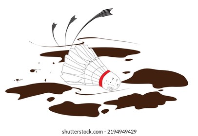 a suttlecock for playing badminton that falls on the mud vector