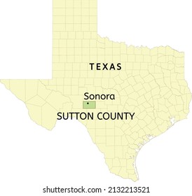 Ubicación del condado de Sutton y la ciudad de Sonora en el mapa estatal de Texas