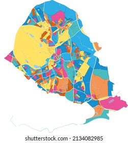 SuttonColdfield, West Midlands, England colorful high resolution vector art map with city boundaries. White outlines for main roads. Many details. Blue shapes for water. 