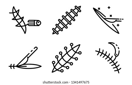 Suture icons set. Outline set of suture vector icons for web design isolated on white background