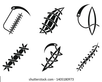 Suture icons set. Simple set of suture vector icons for web design on white background