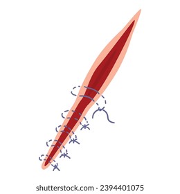 Suture el vector de dibujos animados del icono de la aguja. Daño en la piel. Atención médica