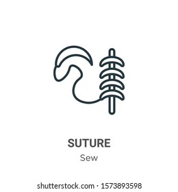 Suture outline vector icon. Thin line black suture icon, flat vector simple element illustration from editable sew concept isolated on white background