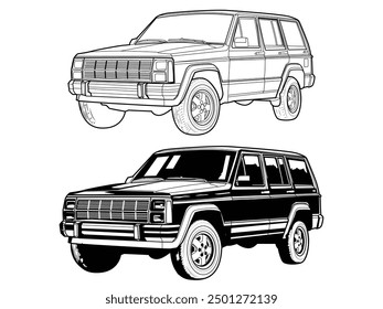 SUV 4x4 Arte vectorial de ilustración de vehículo todoterreno  