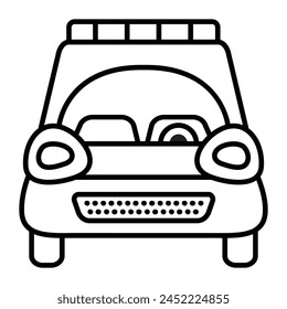 SUV black line vector icon, single sport utility vehicle symbol, monochrome front view pictogram of a crossover, four wheeled 4x4 transport