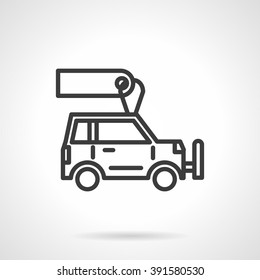 SUV with blank price tag or label. Cars for sale and rent. Automobiles store sign. Black line style single vector icon. Element for web design, business, mobile app. 