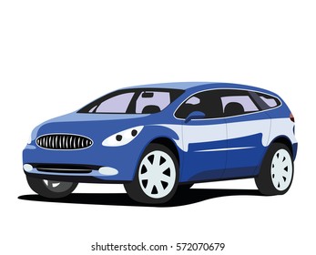 Ilustración vectorial realista azul SUV aislada