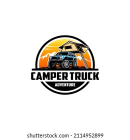 SUV, camper car with roof tent logo vector