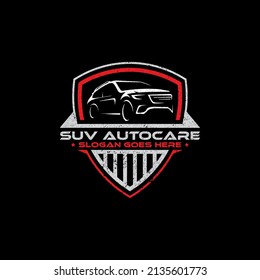 SUV Car Auto Care Logo Shield Designs, Vintage Retro Logo For Automotive Or Car Modification Template