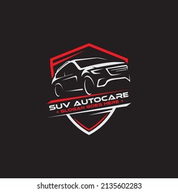 SUV car Auto care logo shield designs, vintage retro logo for automotive or car modification template